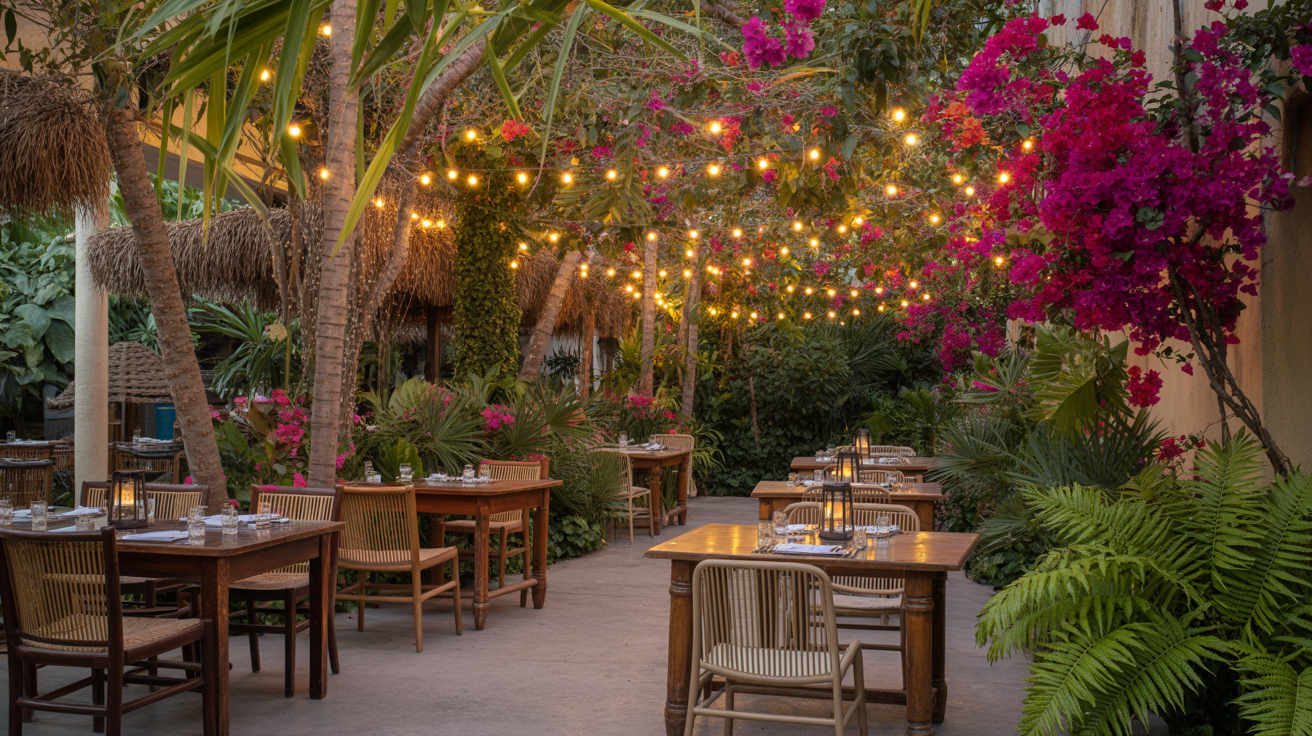 Jardín del local Prado con plantas tropicales